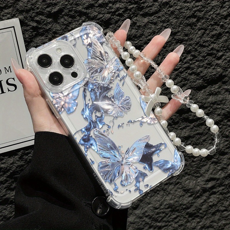 Phone Cases With Charms - Coque de téléphone transparente papillon bleu,