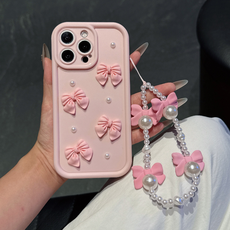 Phone Cases With Charms - Coque de téléphone rose avec cordon